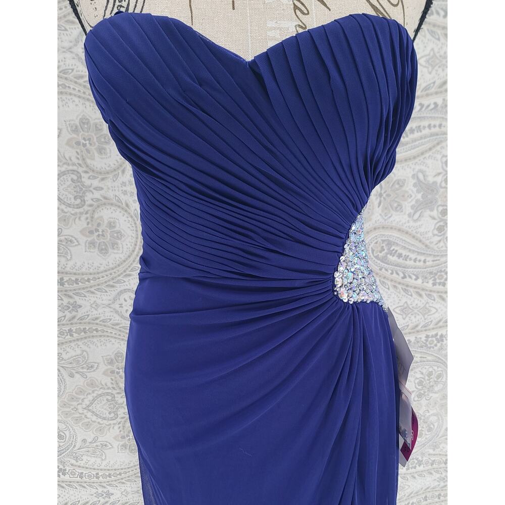 Morgan & Co Glam HOCO party Mini Dress Sz 3/4 Crystal embellishment pleated Blue - Picture 4 of 14